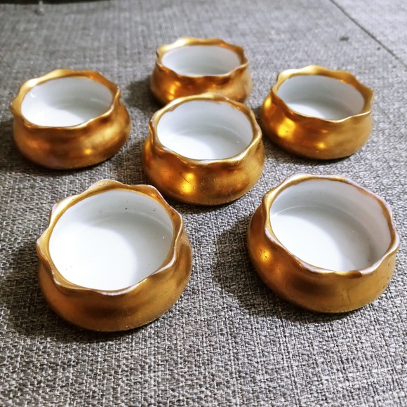 Vtg Gold Ceramic Salt Cellar EPIAG Cecho-Slovakia Set of 6 (b4c) - Picture 3 of 4